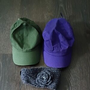 Green and Purple Caps with Gray Knit Headband